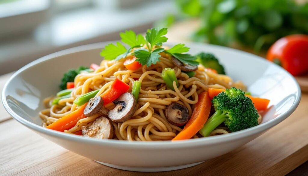 Découvrez une recette saine et savoureuse de nouilles de konjac sautées aux légumes, parfaite pour un repas léger et équilibré.